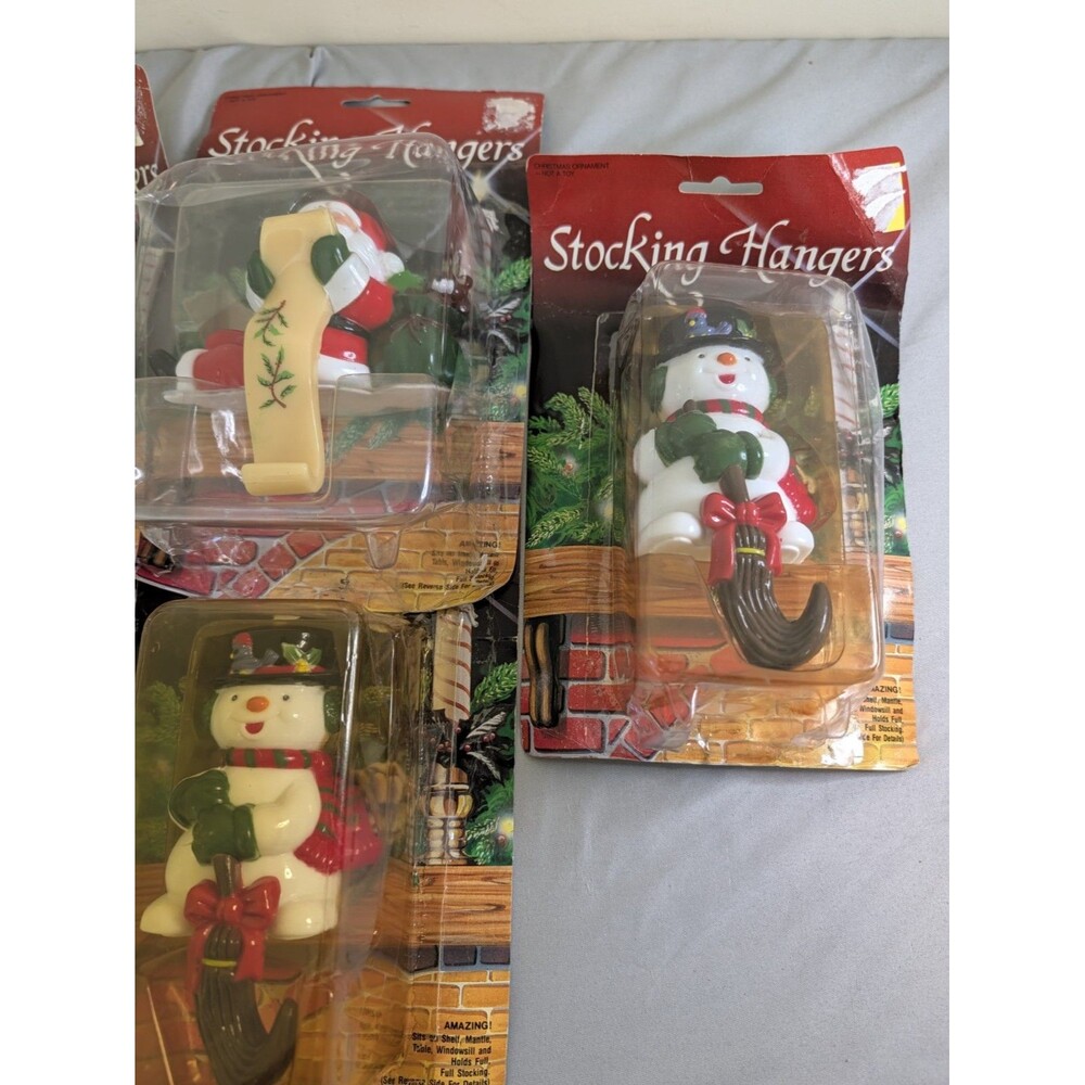 Hand Painted Decorative Christmas Stocking Hangers Set of 5 Santa Elf Bear - Picture 5 of 6